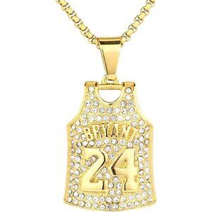 Kobe Bryant Stainless Number 24 Basketball Jersey Necklace for Men Boys Iced Out